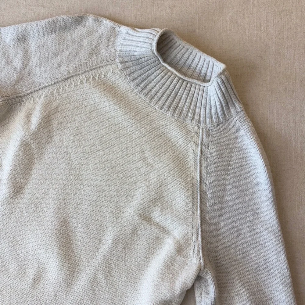 Banana Republic Mens M‎ Off White Mock Neck Raglan Sleeve Cotton Blend Sweater